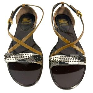 Burberry Brown and Black Buckingham Strappy Sandals 7.5
